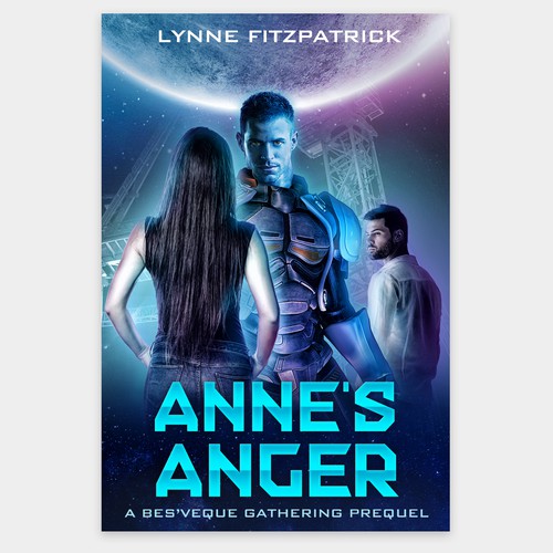 Digital art book cover with the title 'A fun sci fi romance cover '