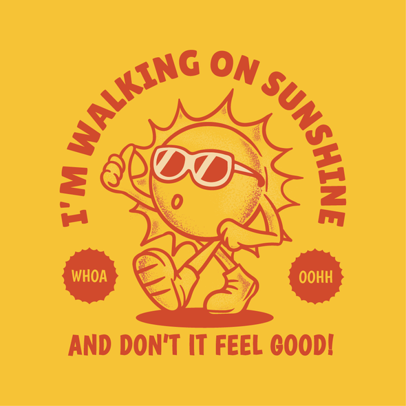 Sun illustration with the title 'Walking on Sunshine iconic song '