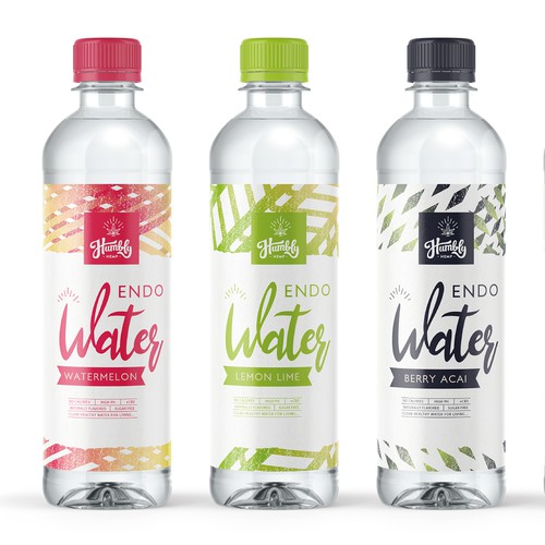 Water packaging with the title 'Flavoured water label design'