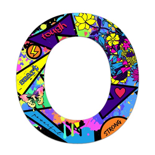 Splatter design with the title 'Bold, fun and colorful letter O'