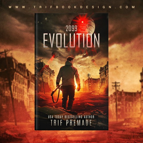 Post-apocalyptic book cover with the title 'Book Cover Design Trifbookdesign'