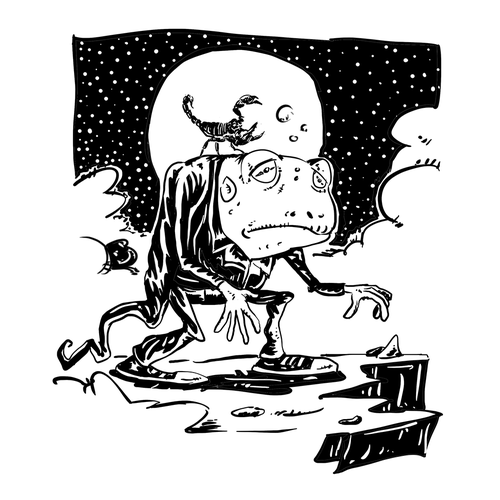 Frog illustration with the title 'frog and scorpion'