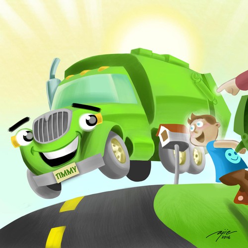 Cartoon artwork with the title 'Timmy the Trash Truck'