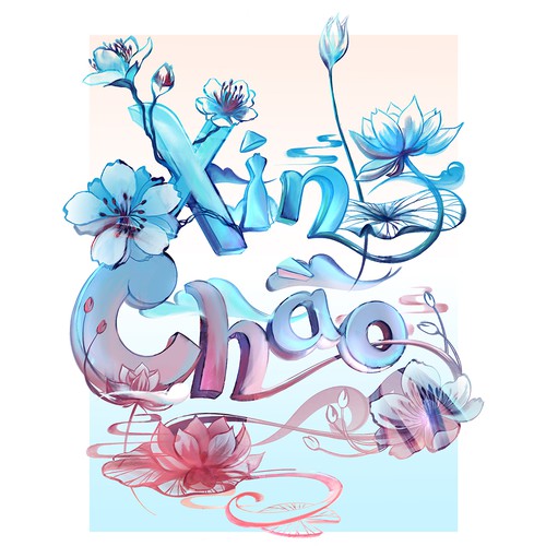 Hand-lettering artwork with the title '"Hello" from Vietnam'