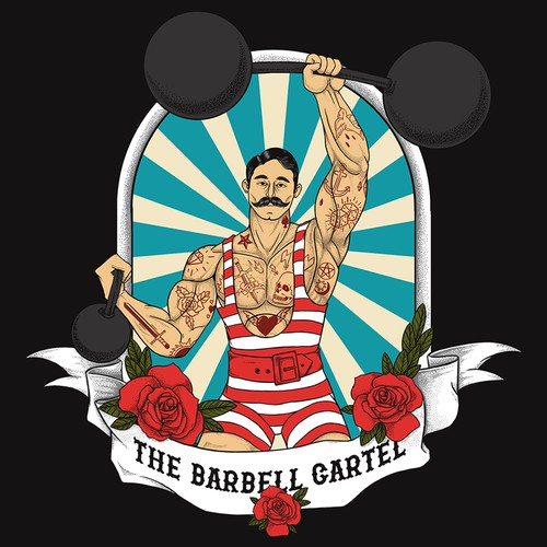 Illustrated t-shirt with the title 'Vintage weight lifting'