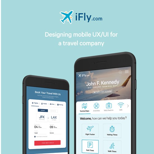 Mobile responsive website with the title 'Mobile UI Design & UX Strategy for Travel Booking Company'
