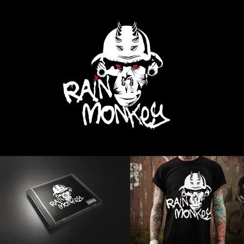 Rolling stone logo with the title 'Rain Monkey - Punk Band Logo'