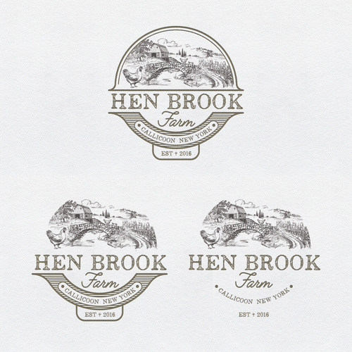 Egg design with the title 'Hen Brook Farm'