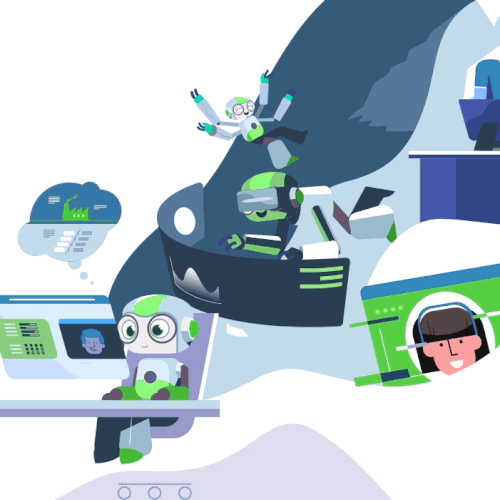 Landing page artwork with the title 'animation talent robot'