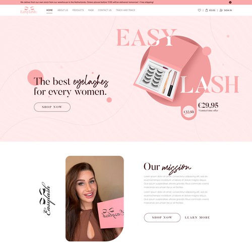 Feminine website with the title 'EasyLash'
