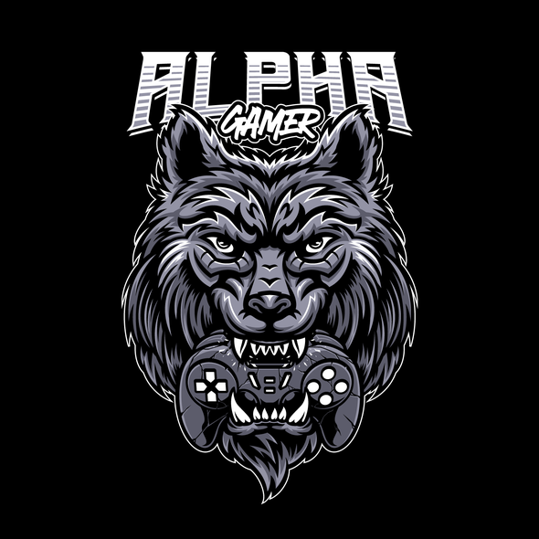 Team design with the title 'Wolf Bite Gamepad T-shirt Design'