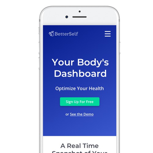 Tracker design with the title 'Landing Page for BetterSelf.io (Mobile/Responsive)'