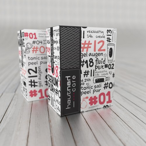 Black and white packaging with the title 'Hautnah Care'