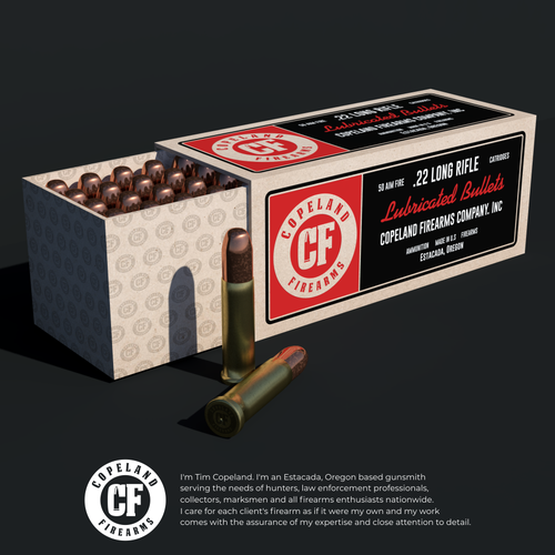 Bullet design with the title 'CF - Copeland Firearms'