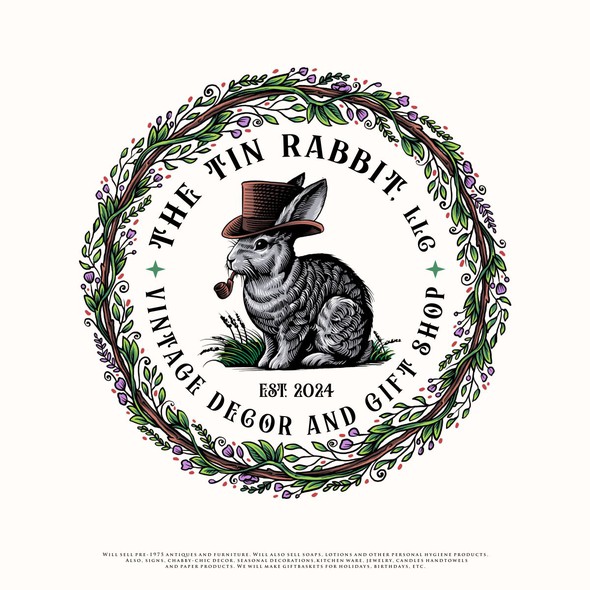 Gentleman logo with the title 'The Tin Rabbit, LLC Vintage Decor and Gift Shop'