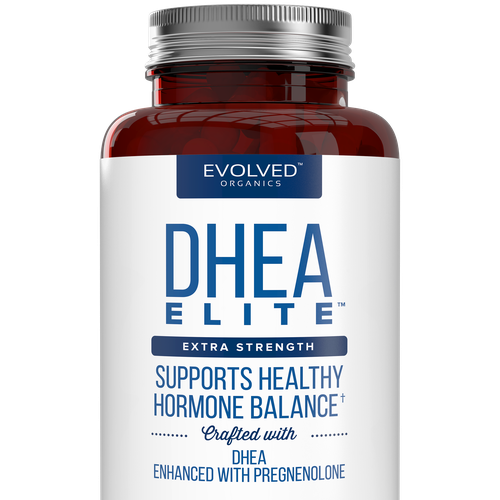 3D rendering design with the title 'Label Design and 3D Rendering for EVOLVED ORGANICS Supplement Product'