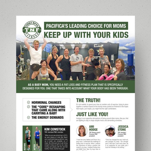 One page design with the title 'Create a full page ad for TNF Fitness'