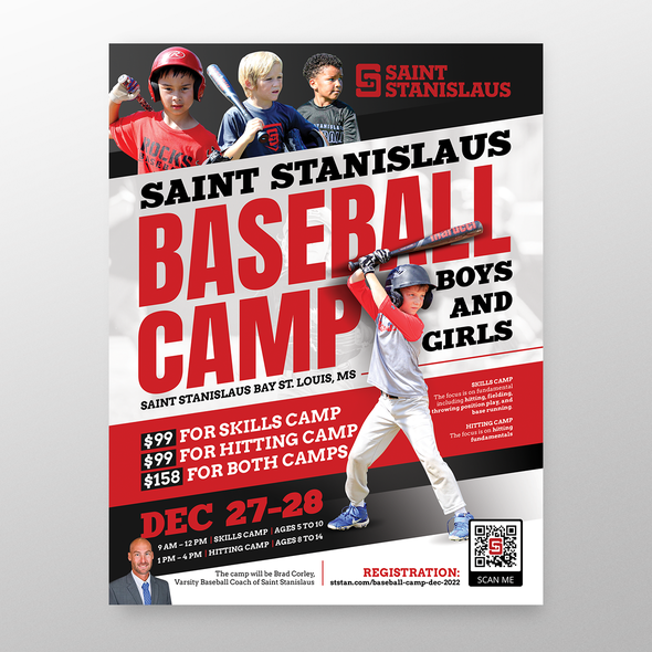 Red design with the title 'Saint Stanislaus Baseball Camp'