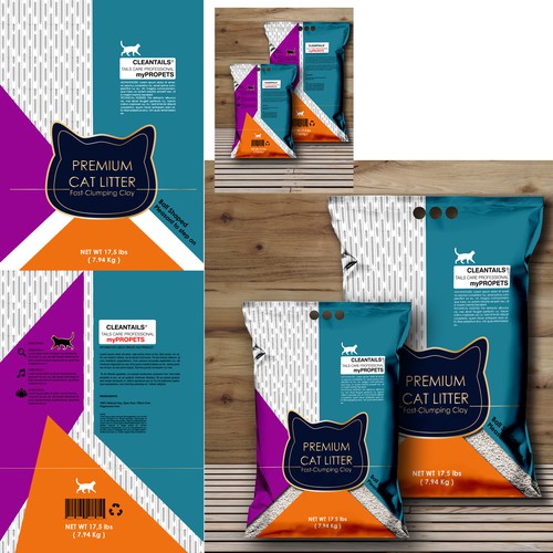 Cat packaging with the title 'Geometric graphic Package for Premium Cat Litter Label'