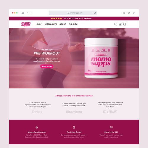 Nutrition website with the title 'E-Commerce Home Page For a Special Woman's Supplement Product  '