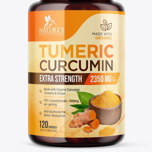 Creative label with the title 'Organic Turmeric Curcumin Label Design'