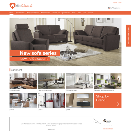 Orange website with the title 'Web design for a furniture seller'