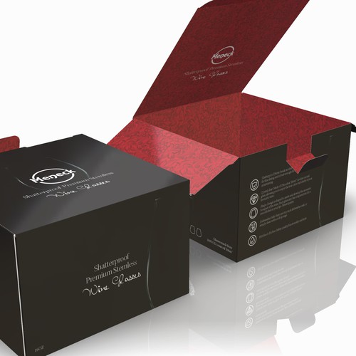 Black packaging with the title 'Premium Wine Glasses'