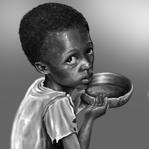 African artwork with the title 'HUNGRY CHILLD'