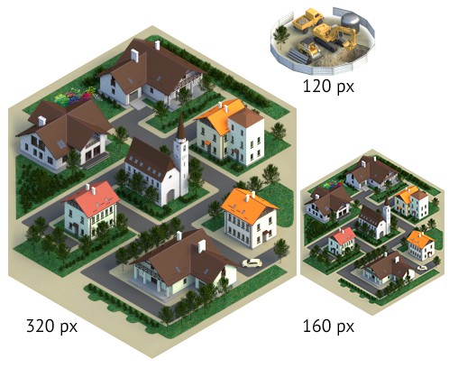 Isometric illustration with the title 'Browser game tiles'