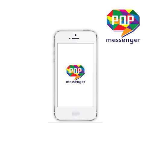 Smartphone logo with the title 'POP Messenger Logo Redesign'