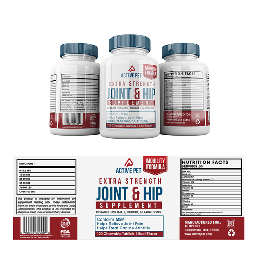 Pet label with the title 'Pet Supplement'