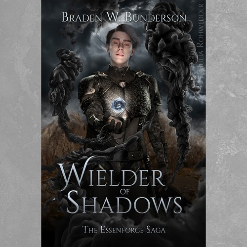 Armor design with the title 'Wielder of Shadows - Fantasy Book Cover Design'