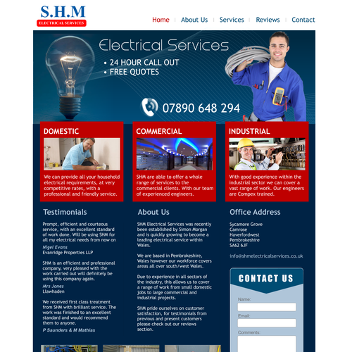 Industrial design website with the title &#39;Electrical contractors modern web design.&#39;