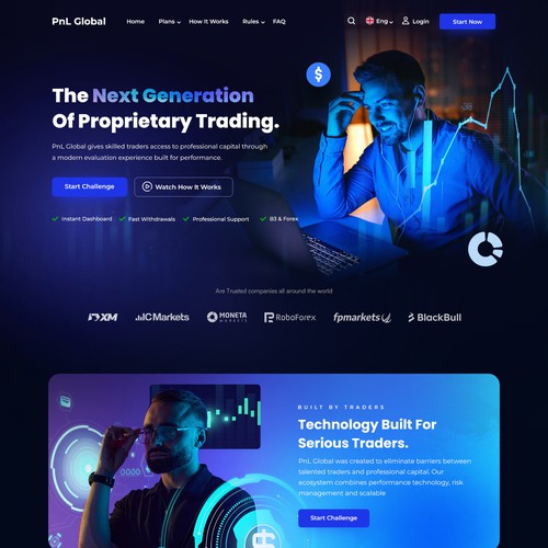 Trading website with the title 'PnL Global'