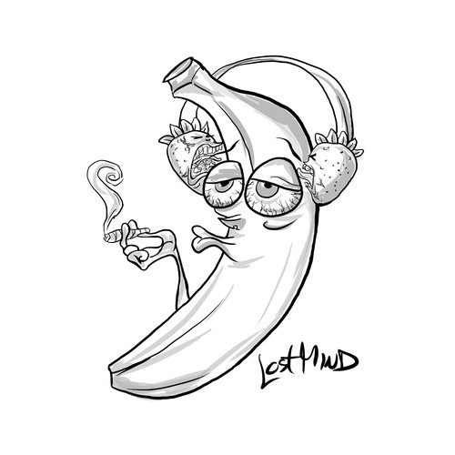 Banana design with the title 'Cannabis Cartoon Illustration'