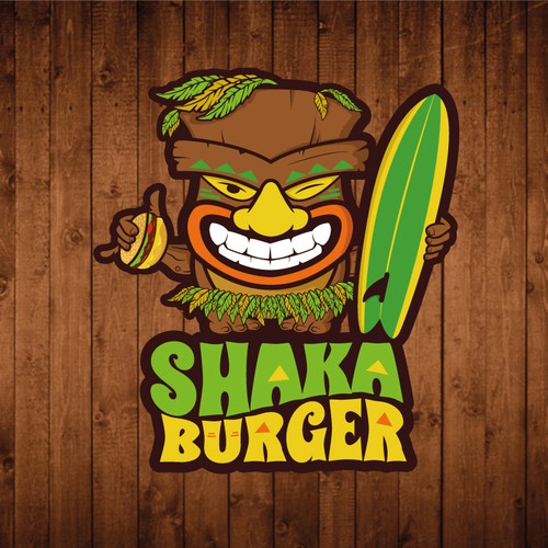 Surfboard design with the title 'Tiki Mascot'