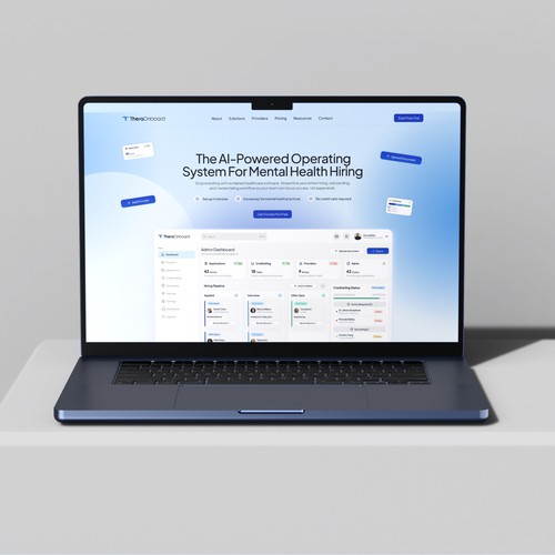 Dashboard website with the title 'AI-Powered Credentialing & Onboarding Platform for Mental Health Practices'