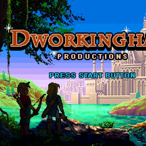 Video game design with the title 'Dworkingham Productions title logo (Daylight)'