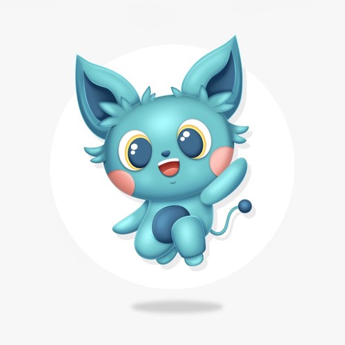 3D rendering design with the title 'Satellite Mascot (Orbit) - 3D Cell Shaded From Sketch'