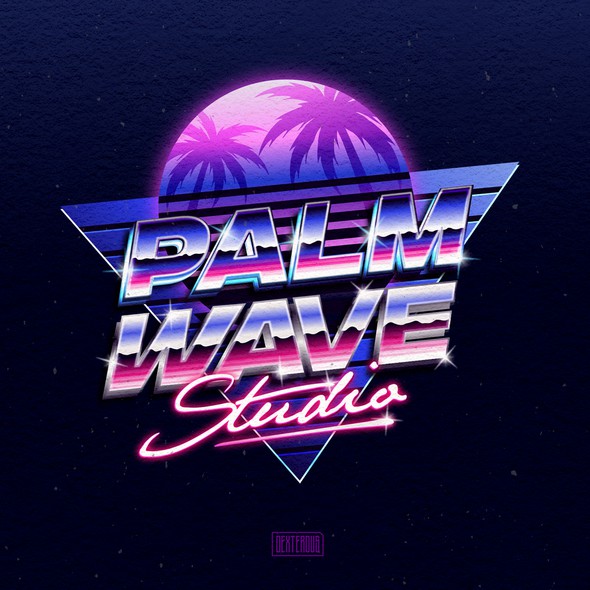 Neon design with the title 'Palm Wave Studio Logo'