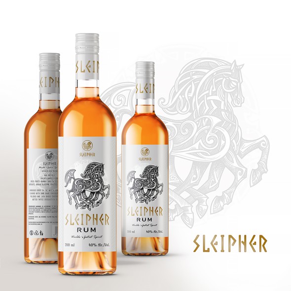 Minimal label with the title 'Sleipner rum, logo and label design'