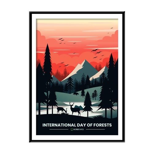 Mountain artwork with the title 'International Day of Forest Poster'