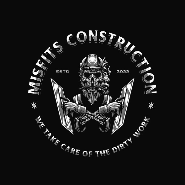 Heavy metal design with the title 'Cool Skeleton Construction Company Logo'
