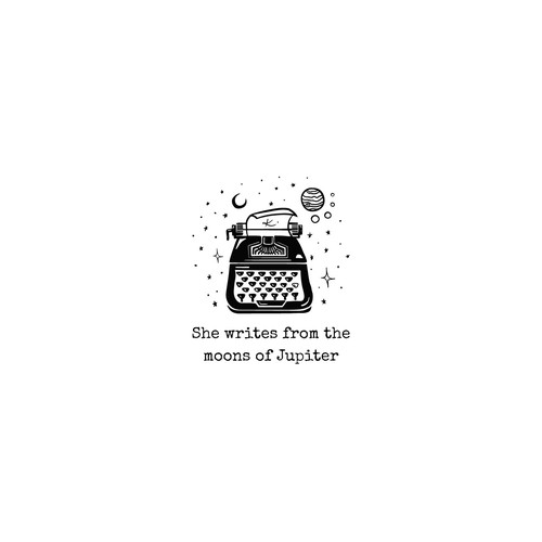 Writer logo with the title 'She writes from the moon of Jupiter'