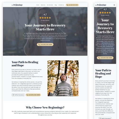 Recovery design with the title 'Home page design concept for New Beginning'