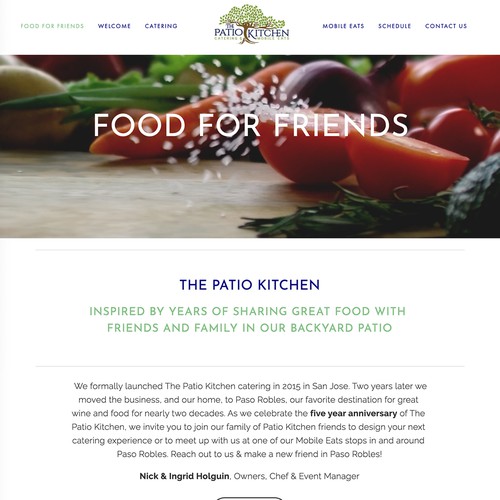 Wedding website with the title 'The Kitchen Patio Design'