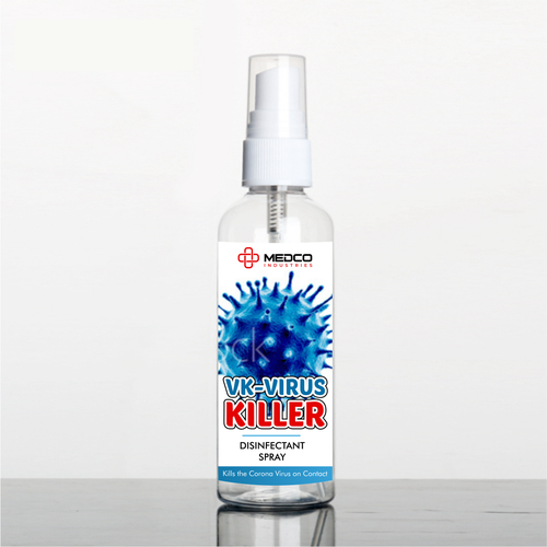 Spray label with the title 'Product design label for medco industries'