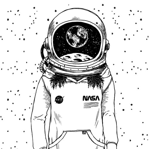Designer artwork with the title 'Earthrise Astronaut'