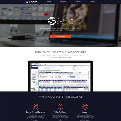 Product website with the title 'Webdesign for Gwentaa'