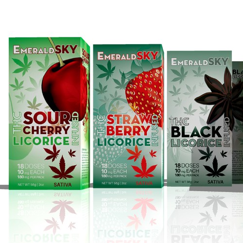 Gummy packaging with the title 'EmeraldSKY licorice'